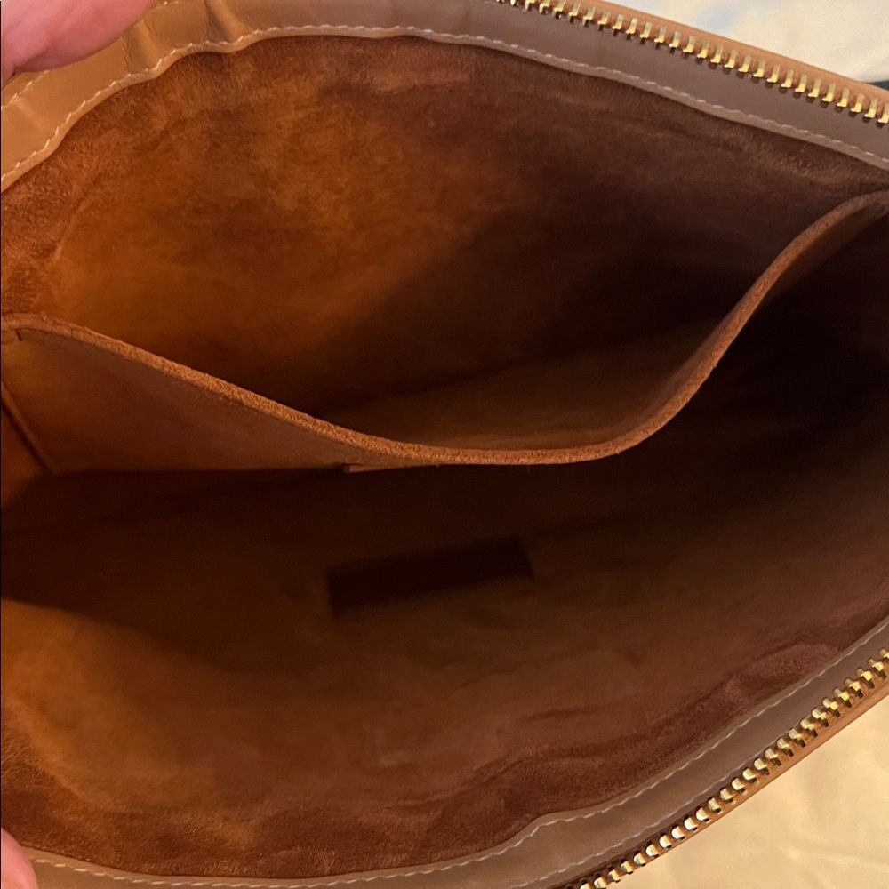 YSL Saint Laurent Rive Gauche Leather Wristlet Pouch - Camel - Picture 15 of 16